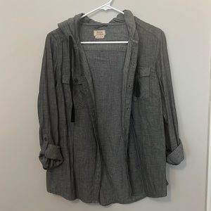 Button up shirt with hood